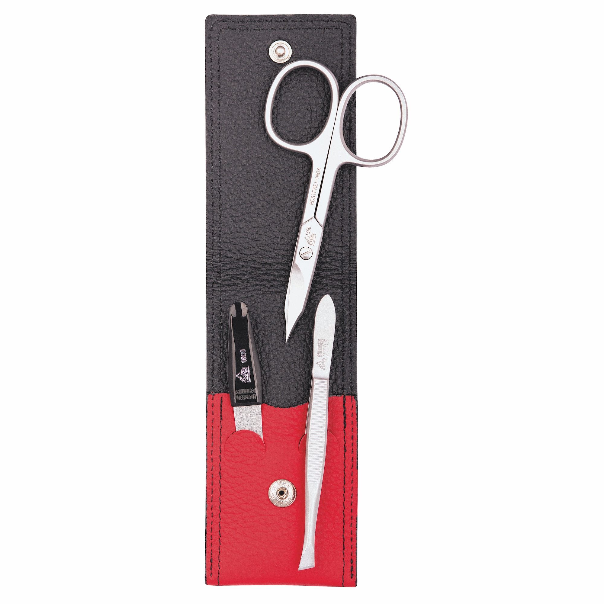 ERBE Maniküre-Etui Colorado, 3 tlg., Echtleder, Kontrastnähte, Druckknopfverschluss, rostfreie Instrumente