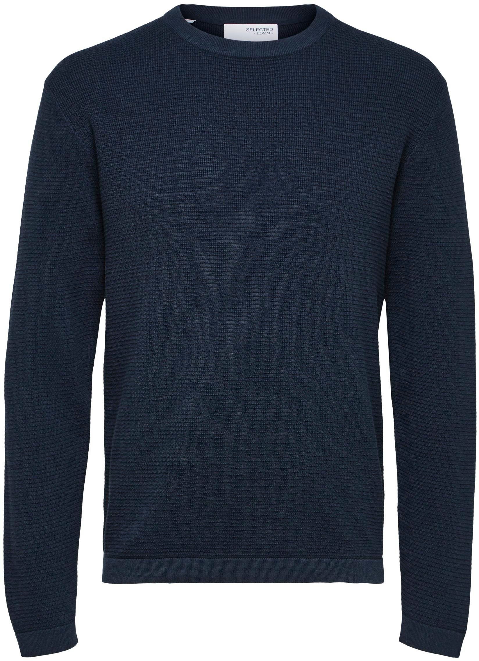 SELECTED HOMME Rundhalspullover ROCKS KNIT Dark NECK Sapphire CREW