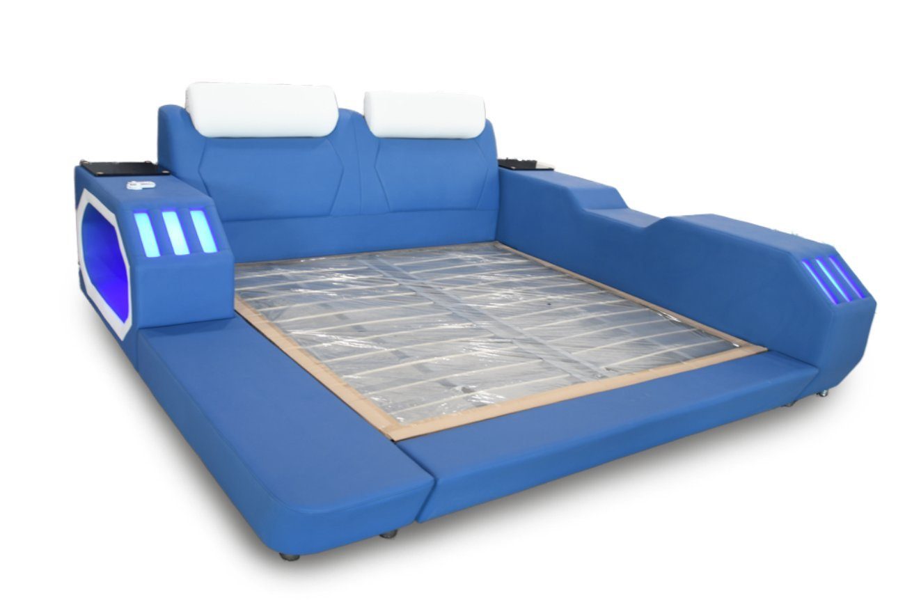 JVmoebel Multimediabett Multifunktion Betten Led Luxus Design Blaues Bett Hotel Doppel 180x200 (1-tlg., 1x Bett), Made in Europa