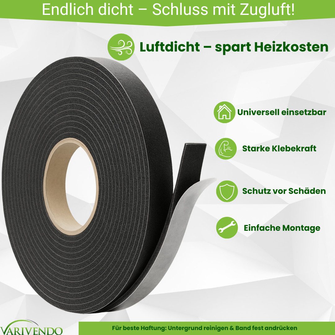 varivendo Verlegeband Zugluftdichtung selbstklebend 20 m x 20 mm (Rollen, 2 günstig online kaufen