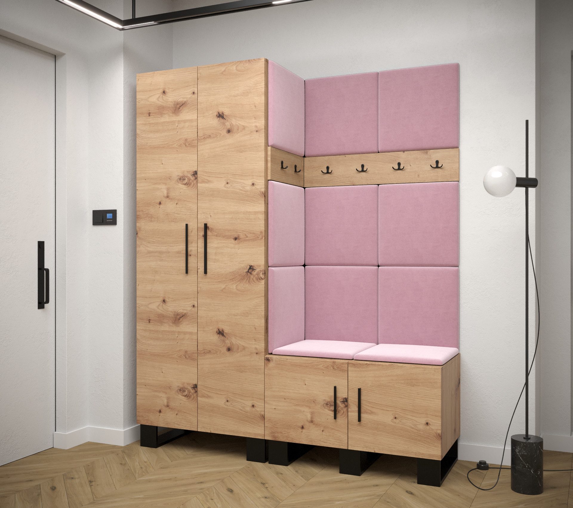 ABIKS MÖBEL Garderoben-Set ARTIN Set 2 Garderobe mit gepolsterten Paneelen, Industriell Design