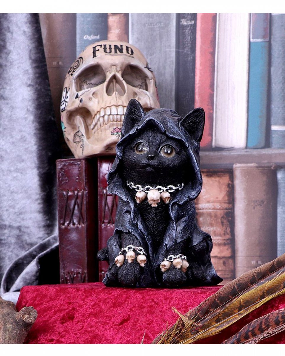 Horror-Shop Dekofigur Reaper Grim als Gothic Katze Totenkopf mit Ketten