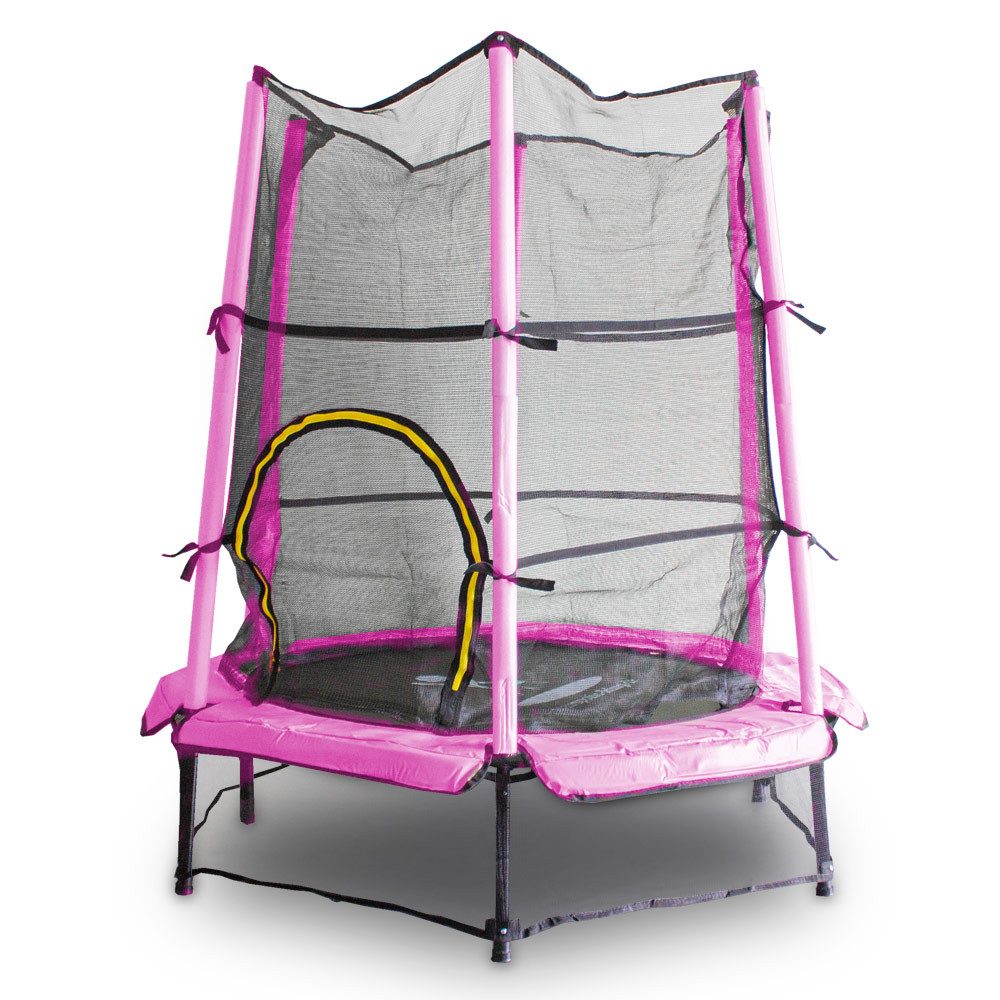 Kindertrampolin 140cm mit Sicherheitsnetz und Randabdeckung Pink