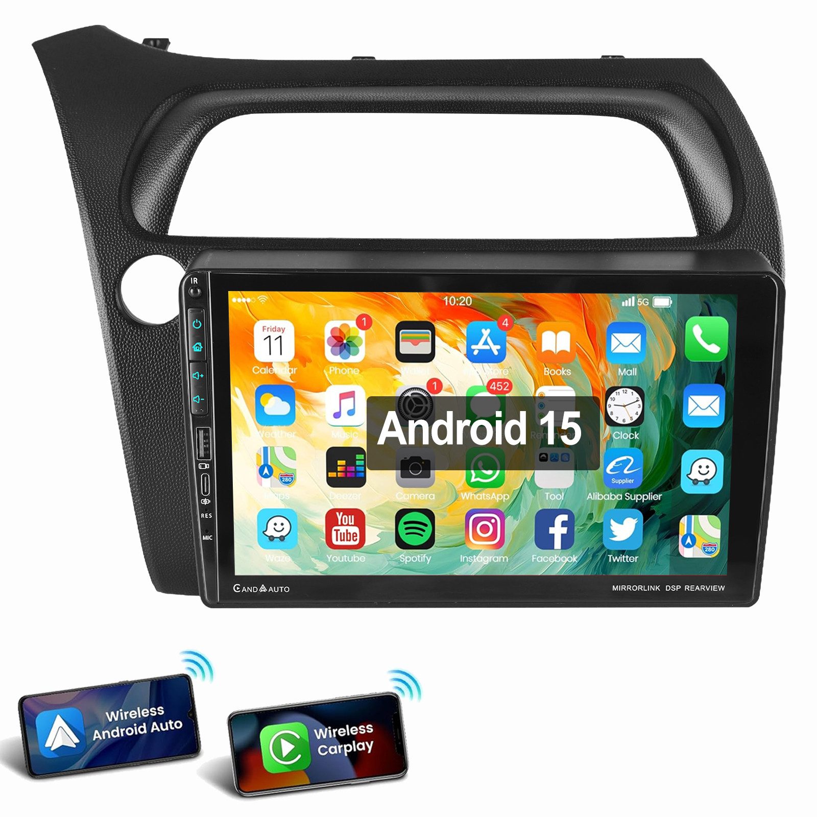 ESSGOO Für Honda Civic VIII 2006-2011 Type-C 4+64G Autoradio Autoradio (Digitalradio (DAB), RDS, FM, AM, Apple Carplay Android Auto GPS Navi WIFI Bluetooth)