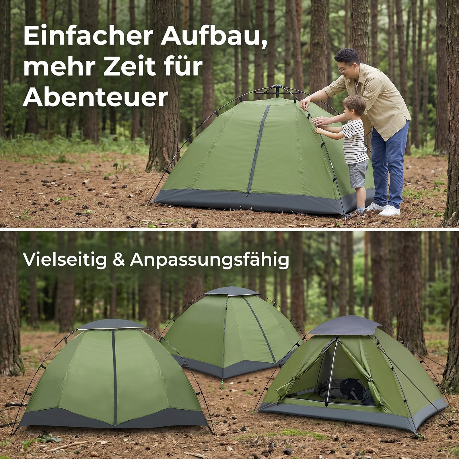 AKKEE Kuppelzelt Campingzelt Kuppelzelt, leichtes Wanderzelt wasserdicht, Personen: 2