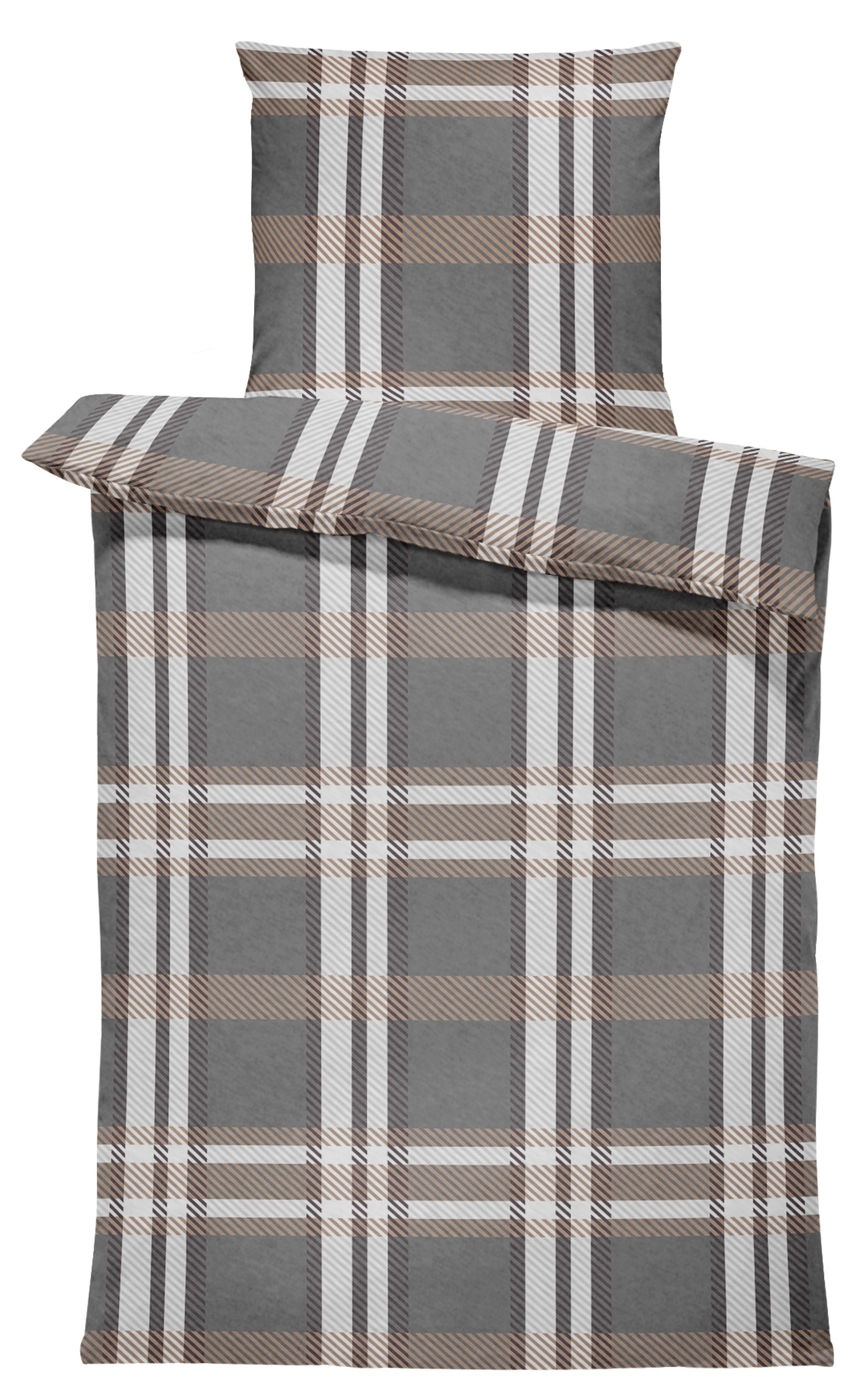One Home Bettwäsche Karo Streifen, Fleece, 4 teilig, Kariert modern, kusche günstig online kaufen