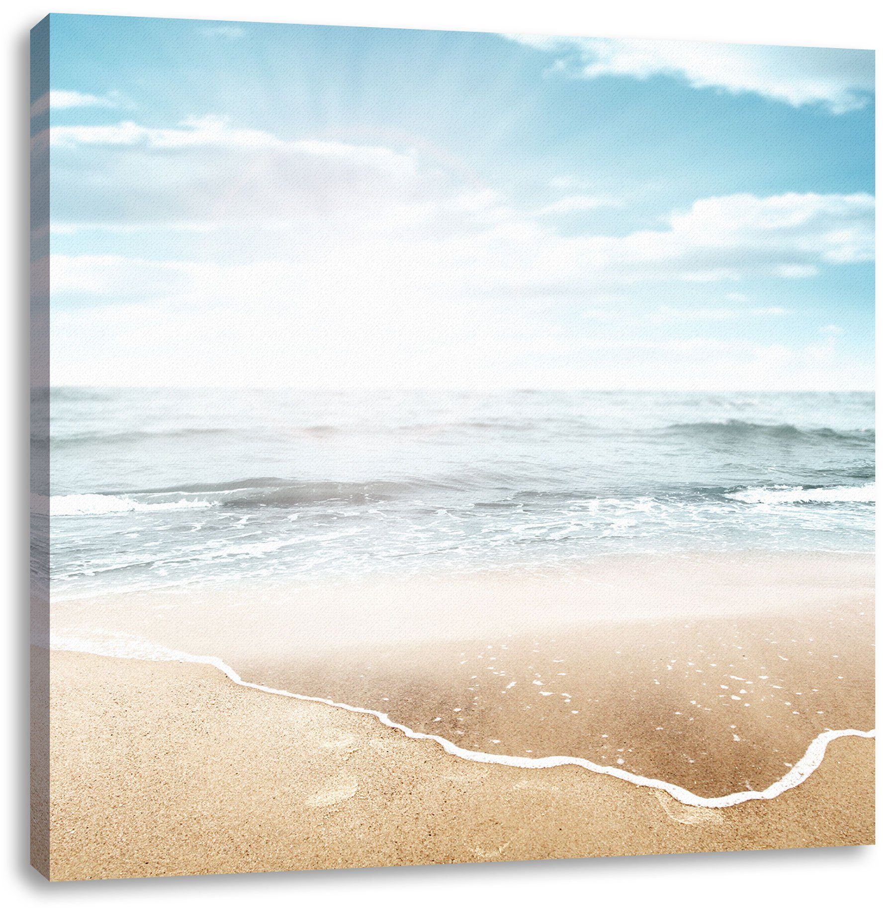 St), Leinwandbild Pixxprint (1 Leinwandbild bespannt, Sandstrand weißer fertig Wunderschöner weißer Sandstrand, inkl. Wunderschöner Zackenaufhänger