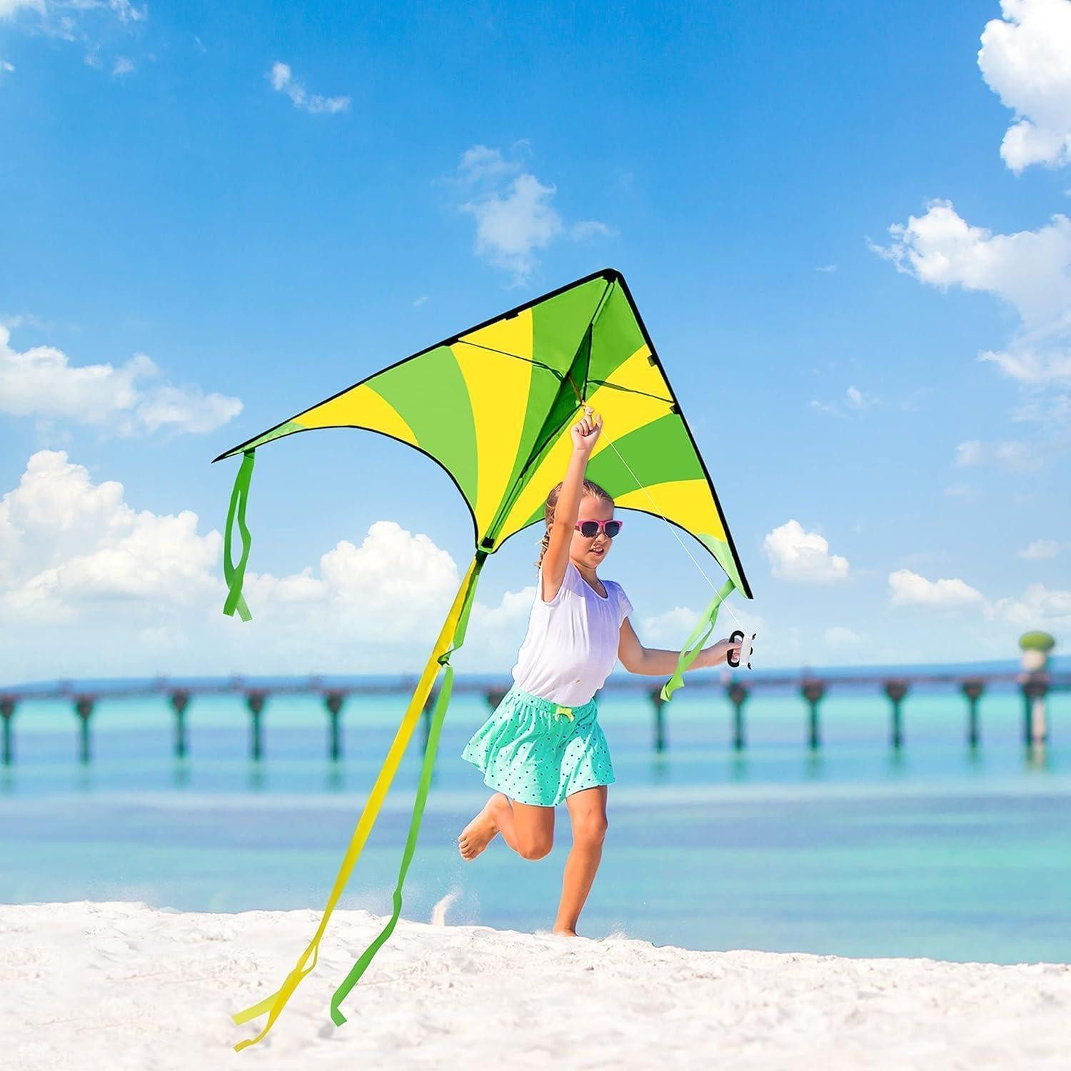 LuxusKollektion Flug-Drache 2er Set Delta Drachen Grün & Regenbogen 262,5 ft Schnur