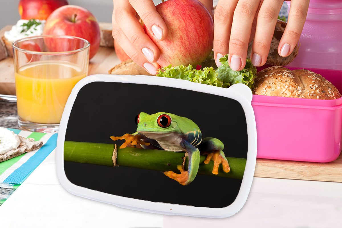 Frosch rosa Erwachsene, Snackbox, Schwarz, - (2-tlg), Mädchen, - Brotbox Kunststoff, für Bambus Kinder, Brotdose MuchoWow Lunchbox Kunststoff
