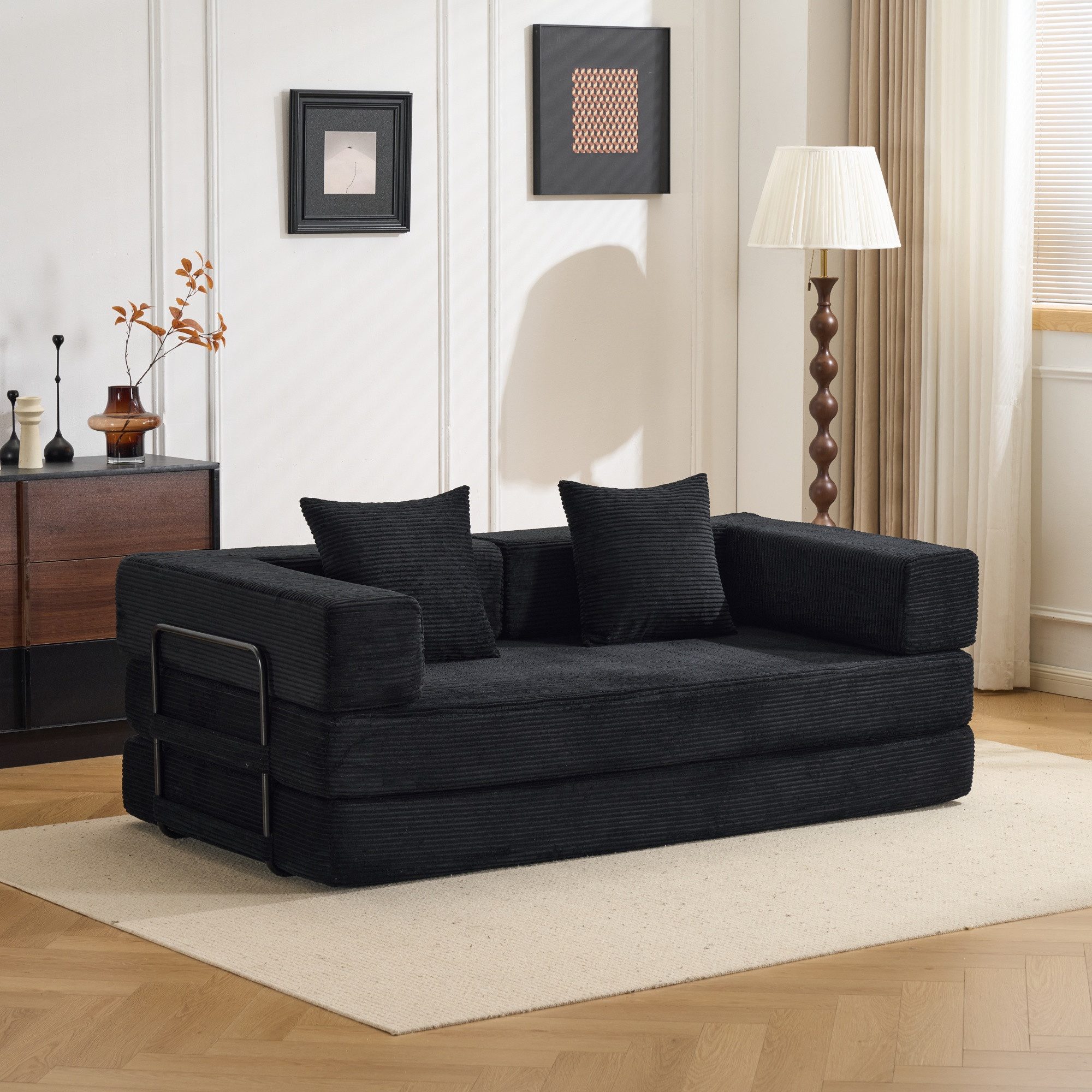 Vankel Sofa Modulares Sofa mit Schlaffunktion aus Cord, faltbar & flexibel, Bequemes Schlafsofa ohne Montage für Wohnzimmer und kleine Räume