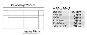 Sofanella 3-Sitzer Sofanella Dreisitzer MANZANO Ledercouch Funktionssofa Couch in Schwarz