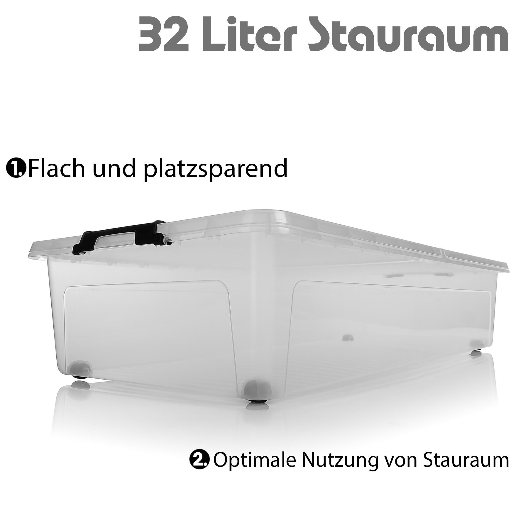 BigDean Unterbettkommode 2 Stück Aufbewahrungsbox 32 L luftdicht & mit Rollen Made in Europe (Set, 2 St., 1x Box + 1x Deckel), Unterbett-Box, Mit Rollen, Luftdicht, 32L Volumen