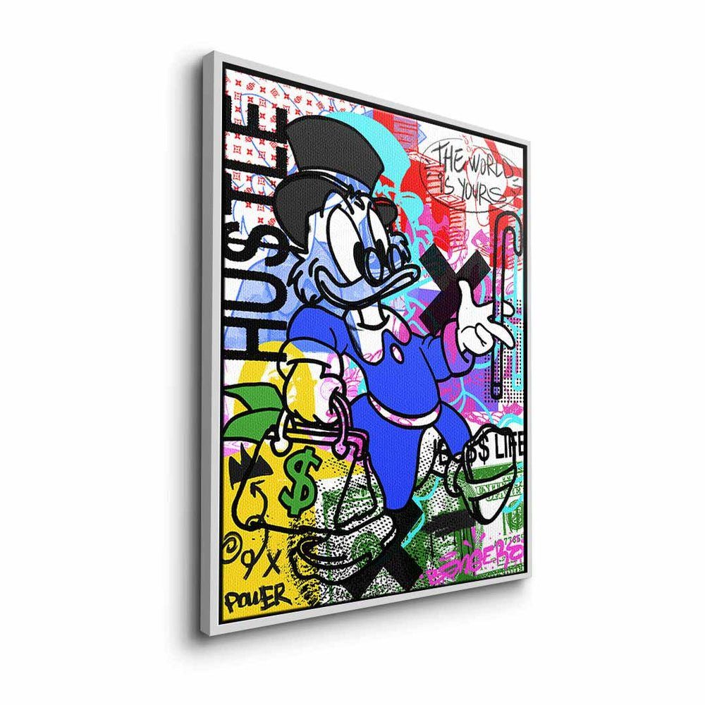 DOTCOMCANVAS® Leinwandbild, Pop Leinwandbild Dagobert goldener Art Rahmen Geld hustle Comic Graffiti Duck