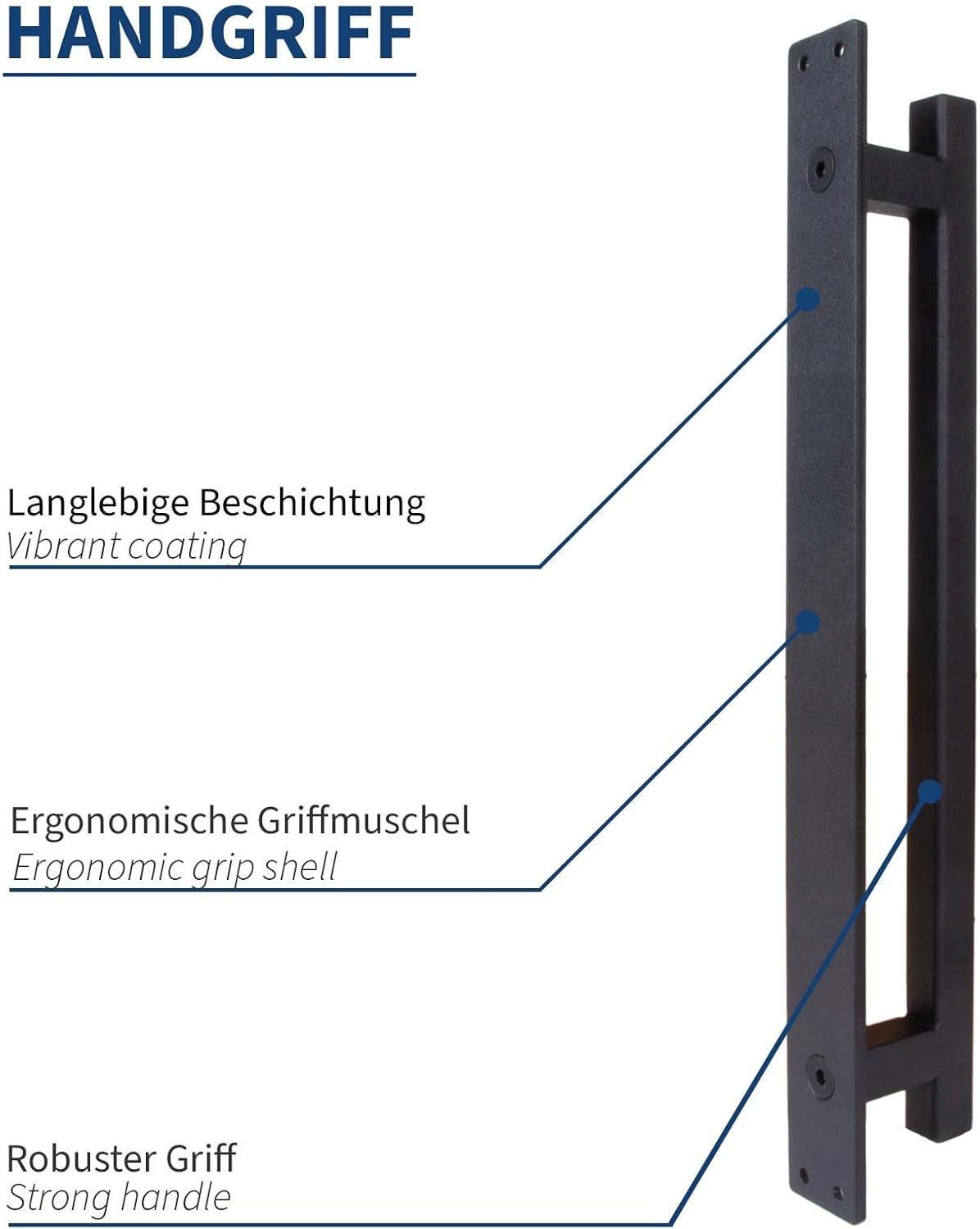 ATTAS Türgriff Schiebetür Stahl Schwarz, Scheunentor Griff für Innen & Außen, Schiebetürgriff außen – Bild 5 von 5