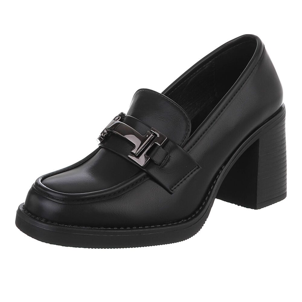 Ital-Design Elegante Loafer mit Absatz und markanter Schnalle für Damen High-Heel-Pumps (91409563) Blockabsatz Pumps in Schwarz