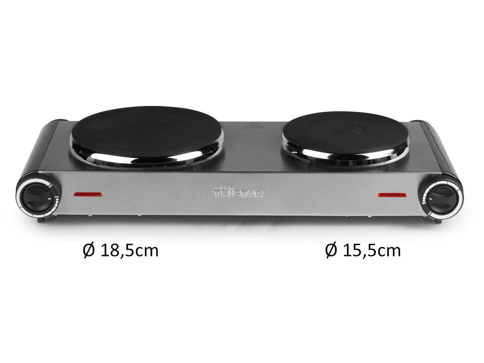 Tristar Doppelkochplatte, Mobiles elektrisches 2er Platten autarkes Kochfeld 15,5/18,5cm Camping
