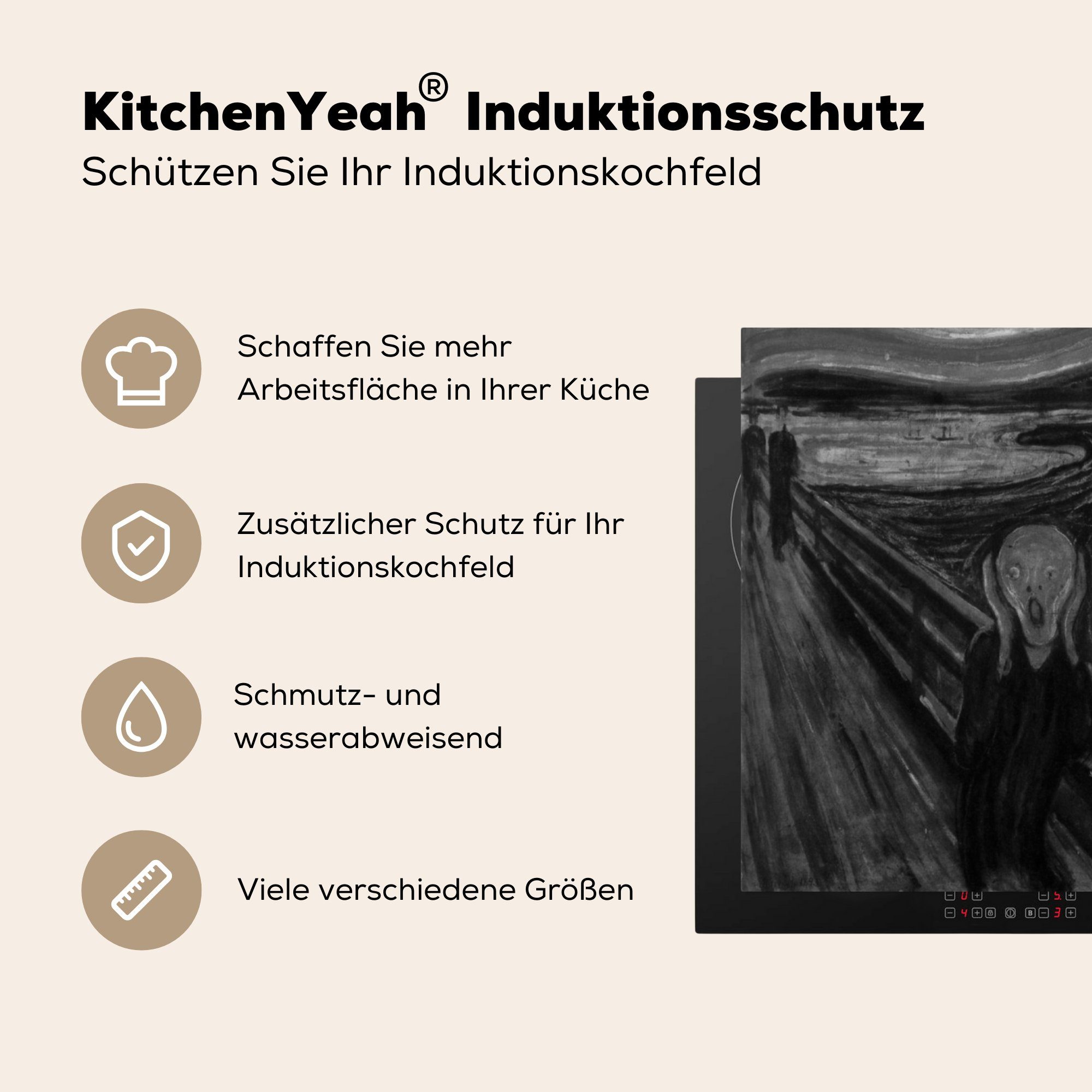 tlg), Edvard Arbeitsplatte - Der Herdblende-/Abdeckplatte küche für Schrei Vinyl, (1 Munch, Ceranfeldabdeckung, cm, 78x78 MuchoWow