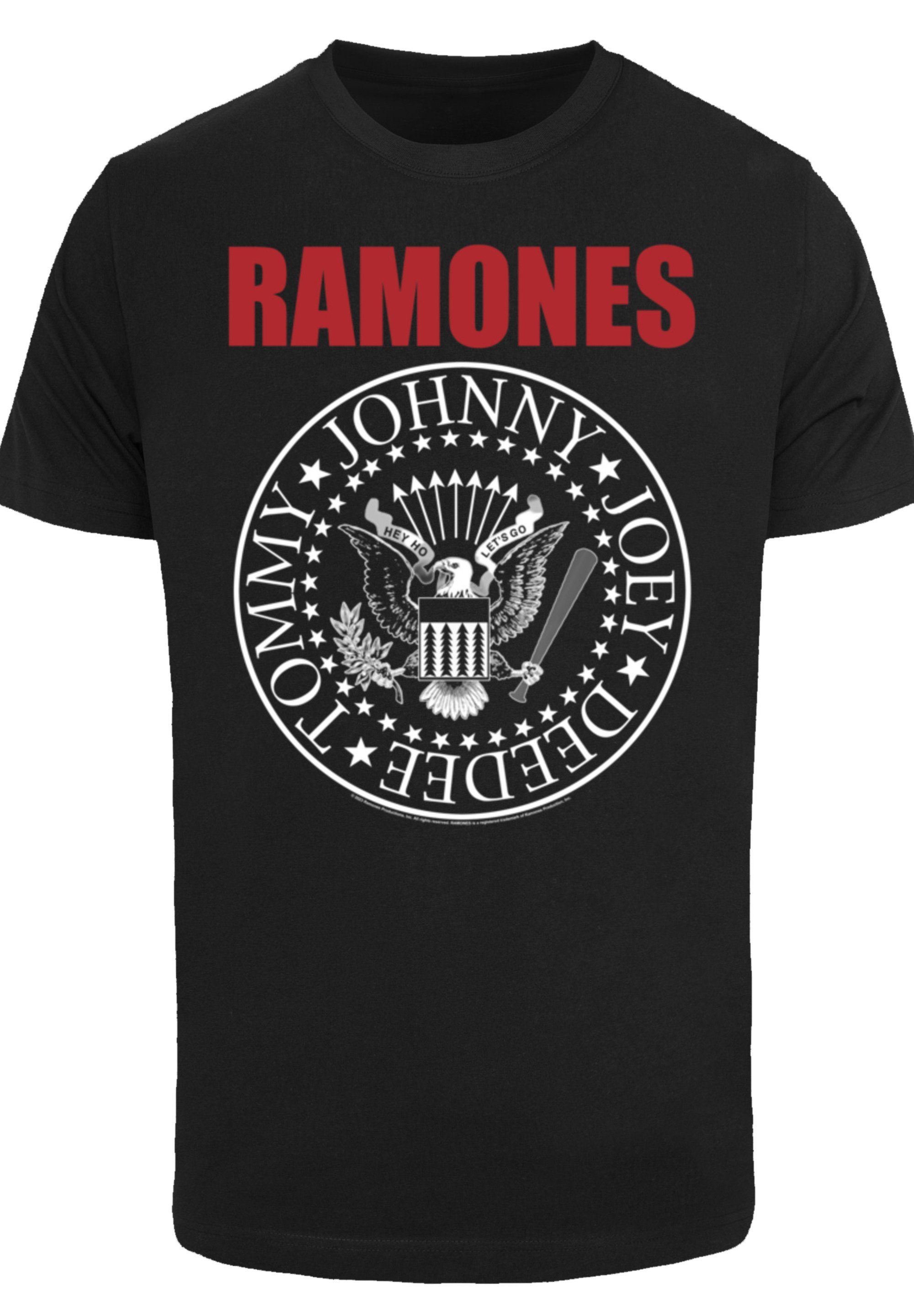 F4NT4STIC T-Shirt Ramones Rock Musik Text Hals am Premium Seal Rippbündchen Red Qualität, am Rock-Musik, Doppelnähte Band und Saum Band