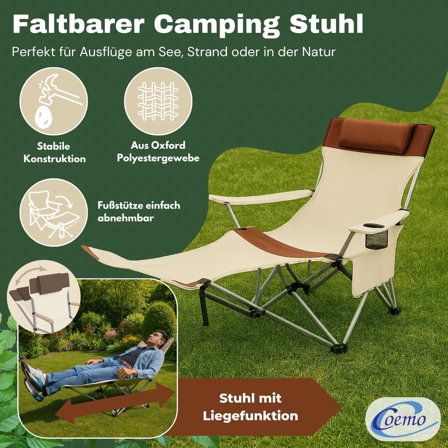 Coemo Gartenstuhl, Liegestuhl klappbar, Gartenstuhl Outdoor-Stuhl günstig online kaufen