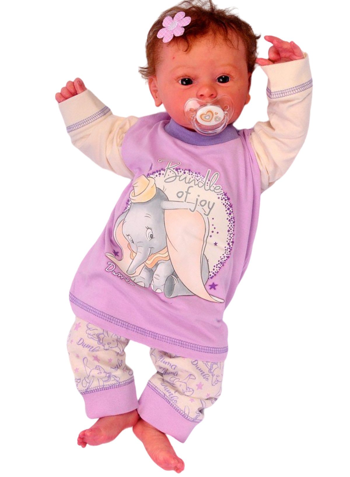 Pyjama Schlafanzug Hose Langarmshirt für Babys und Kleinkinder in creme lila aus Baumwolle, 62 68 74 80 86 92 98 104 110