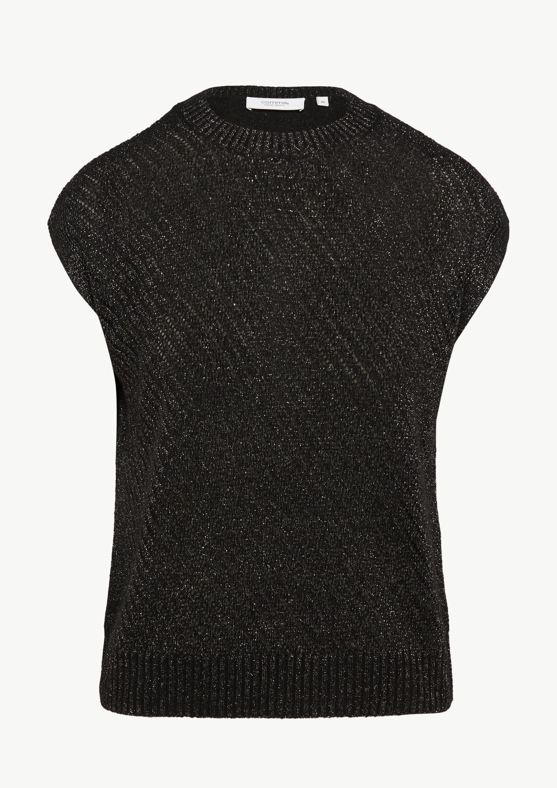 comma Rundhalspullover Strickpullunder Strickpullunder mit Ajourmuster und Glitzergarn