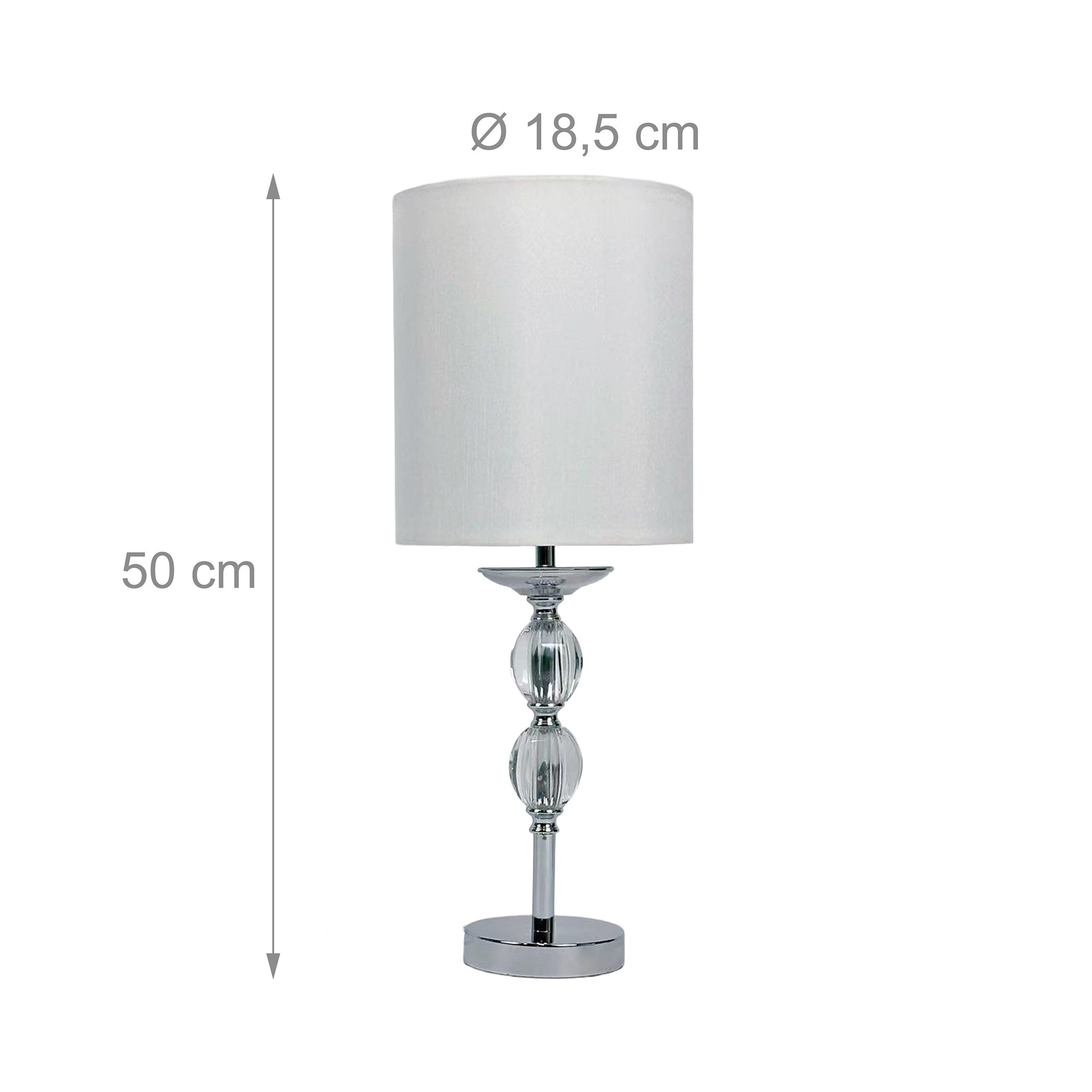 relaxdays Tischleuchte Tischlampe Kristall Stoffschirm, Sanfte Ambientebeleuchtung, ohne Leuchtmittel, Warmweiß, weiß – Bild 4 von 5
