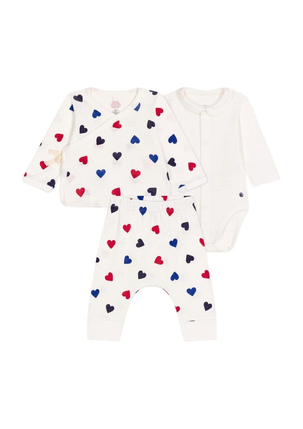 Petit Bateau Strampler Petit Bateau Kombination 3 Teile mit roten, blauen und schwarzen Herze