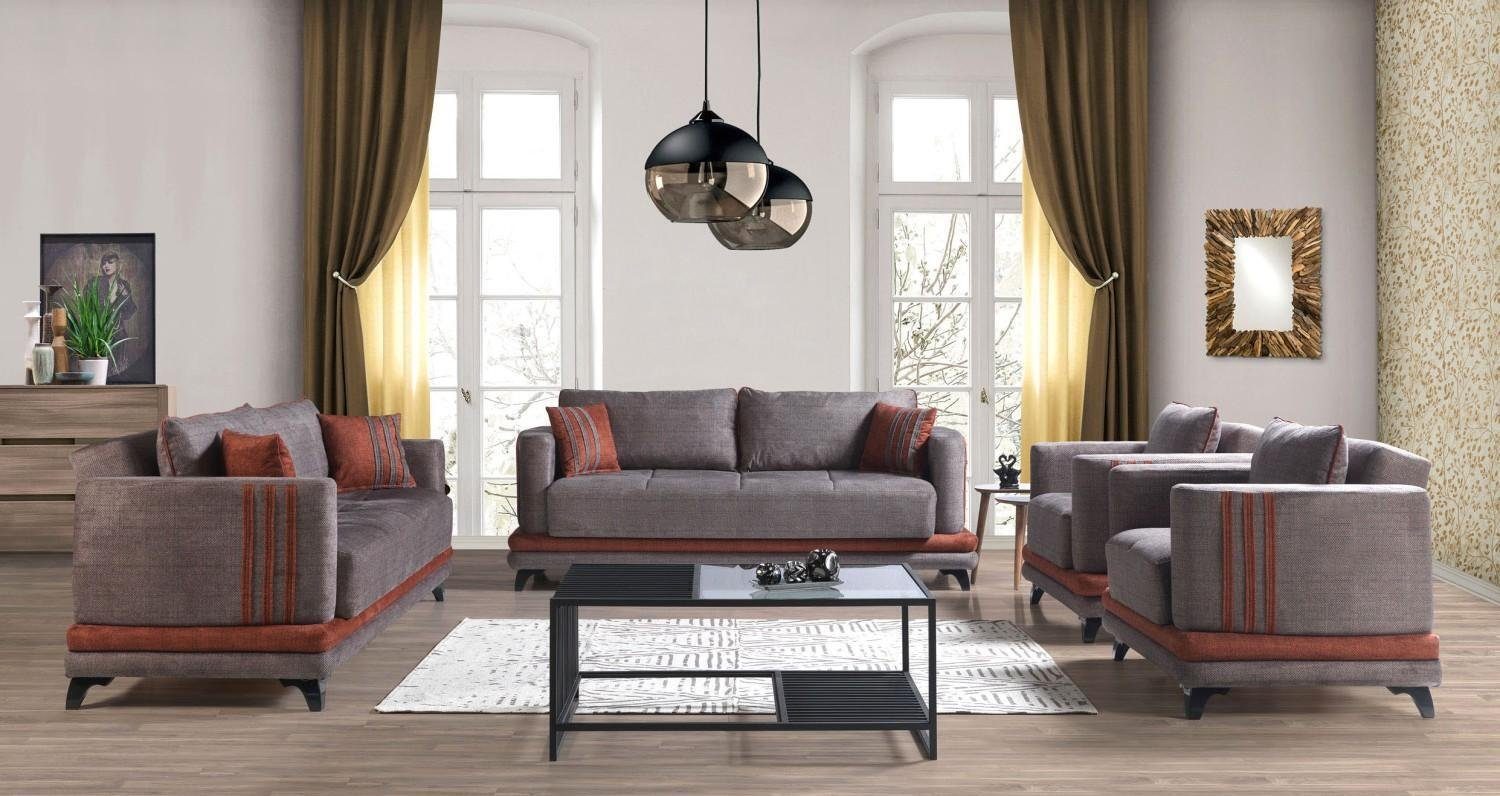 In Wohnzimmer, Wohnzimmer-Set / Sessel), Wohnzimmer JVmoebel Design Modernes Sofagarnitur / Set 3+2+1+1 Sitzer Grau 2 (3 Sitzer Made 2x Europe