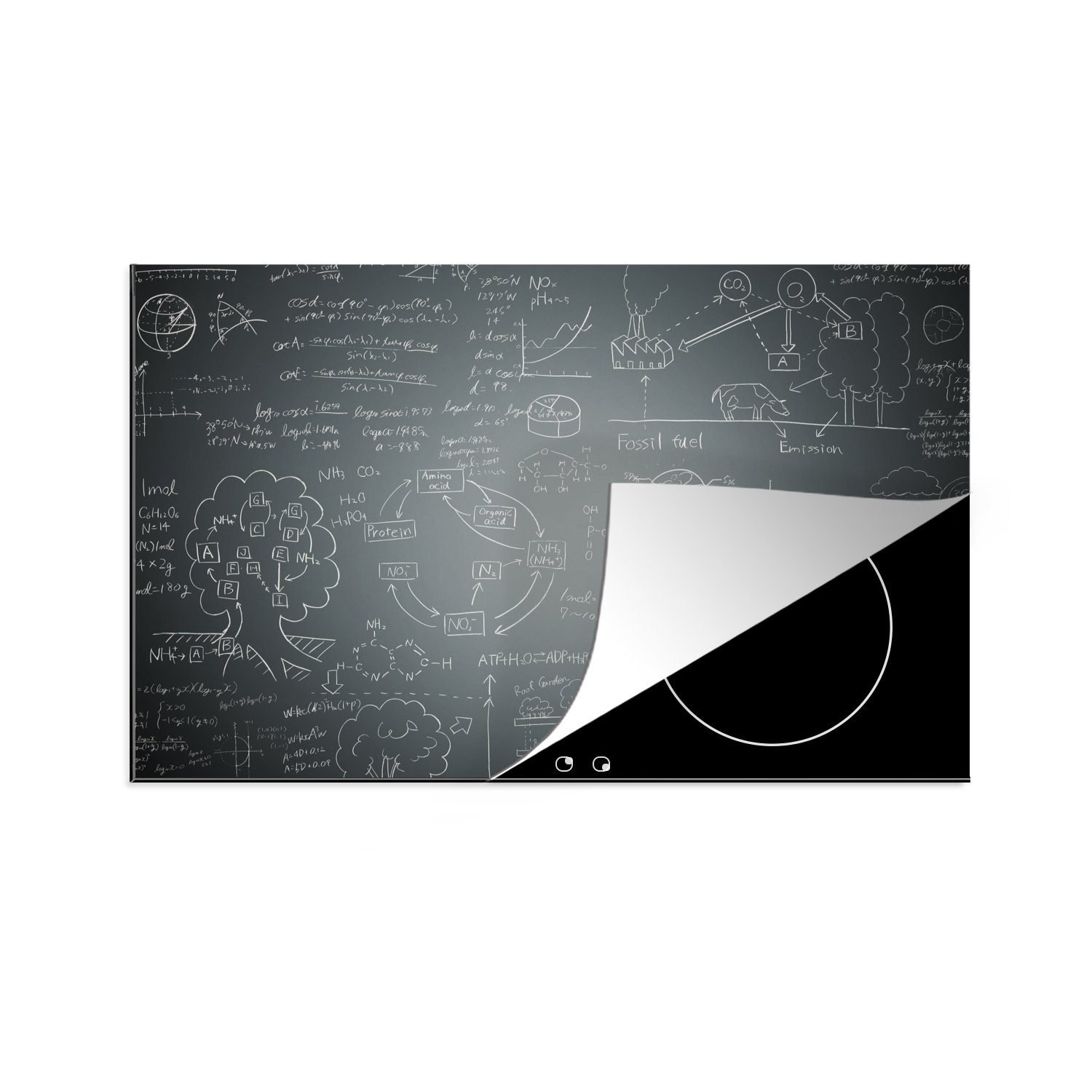 MuchoWow Herdblende-/Abdeckplatte Mathematische Formeln auf einer schwarzen Kreidetafel, Vinyl, (1 tlg), 81x52 cm, Induktionskochfeld Schutz für die küche, Ceranfeldabdeckung | Herdabdeckplatten