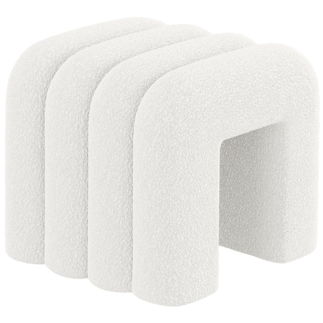 skølm Hocker Selitha in U-Form, Sitzhocker & Polsterbank, Teddy Bouclé Stoff (creme-weiß, geriffelter Hocker für Schminktisch), gepolstert & weicher Stoff, Beistellhocker als Fußablage nutzbar