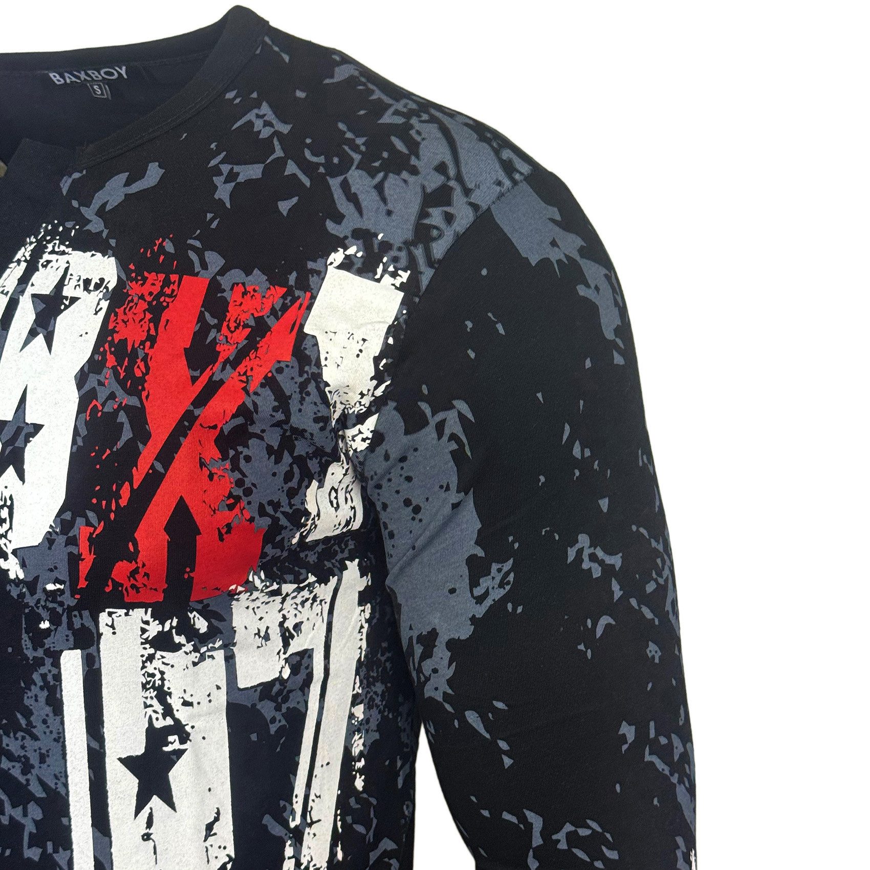 Baxboy Longshirt Langarmshirt mit trendigem All-Over Logo-Print mit Knopfleiste B-702 – Bild 4 von 5
