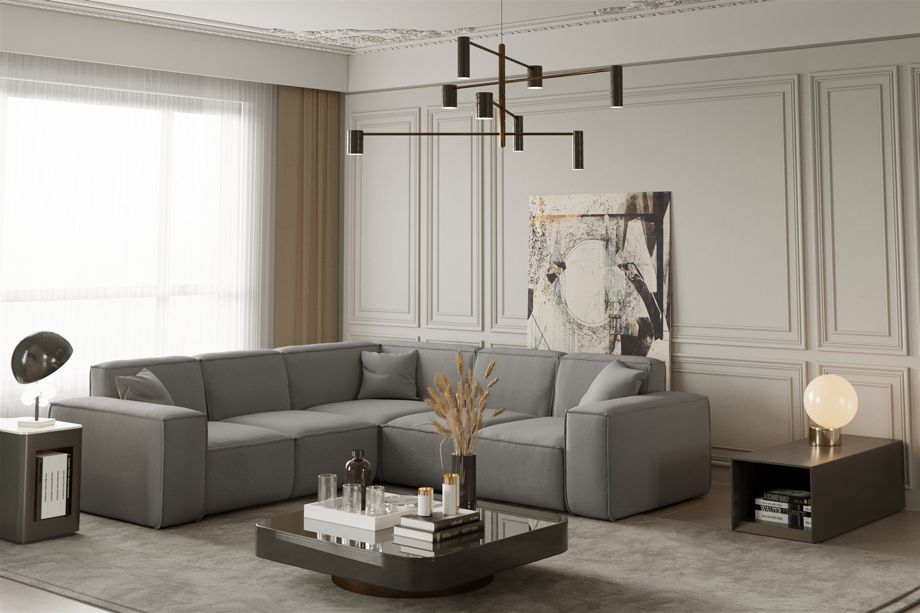 Fun Möbel Ecksofa Designersofa CELES Seite universal in Stoff Opera Velvet und Scala, inkl. 3 Zierkissen