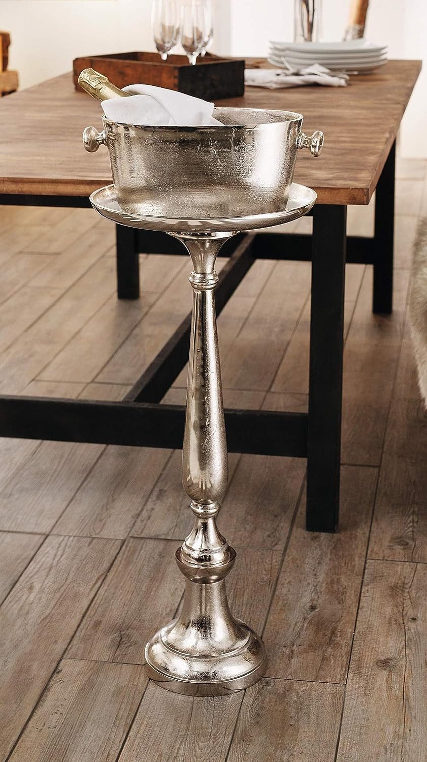 Dekoleidenschaft Dekosäule silber aus Metall, 78cm hoch, XXL Kerzenständer, Pflanzenständer, Metallsäule im Antik Look, Blumensäule, Beistelltisch, Windlichtsäule