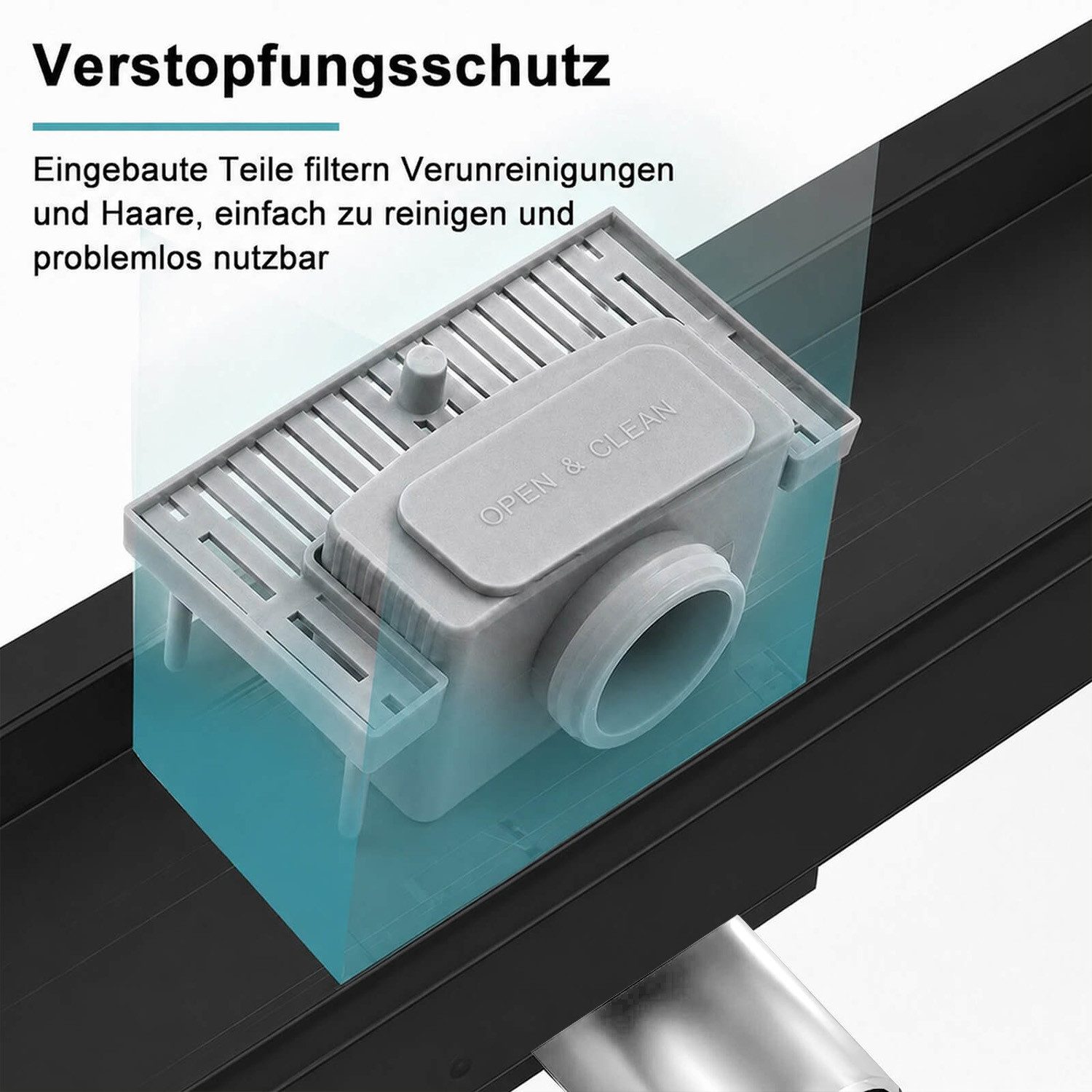 SaniteModar Duschrinne Schwarz Befliesbar Duschrinne extra flach, Edelstahl Bodenablauf, 1-St., 2-in-1 Wendbare Duschrinne, 60 cm