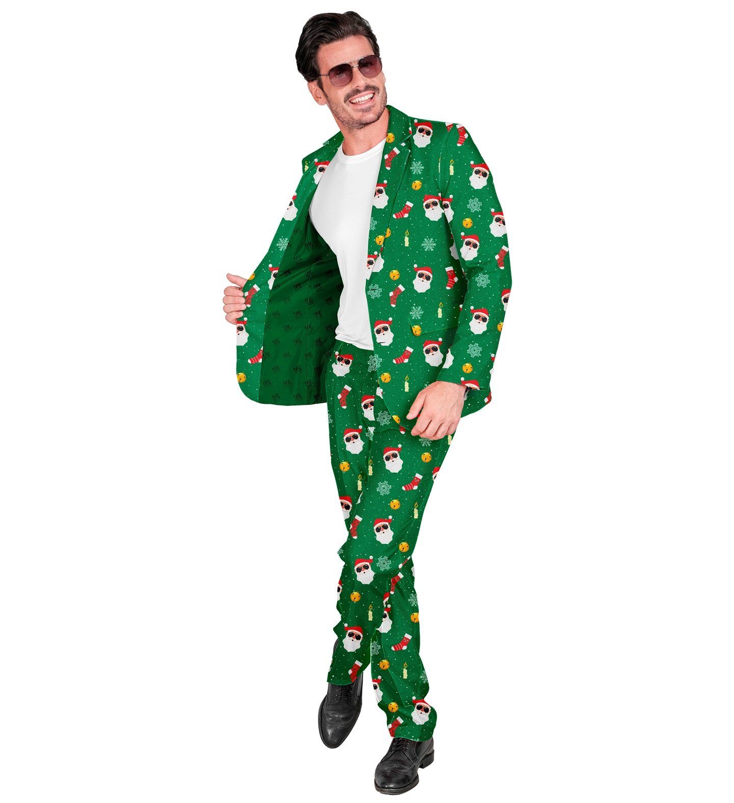 Widmann S.r.l. Kostüm Designer Anzug 'Weihnachtsmann' 2-tlg. UV, Grün -