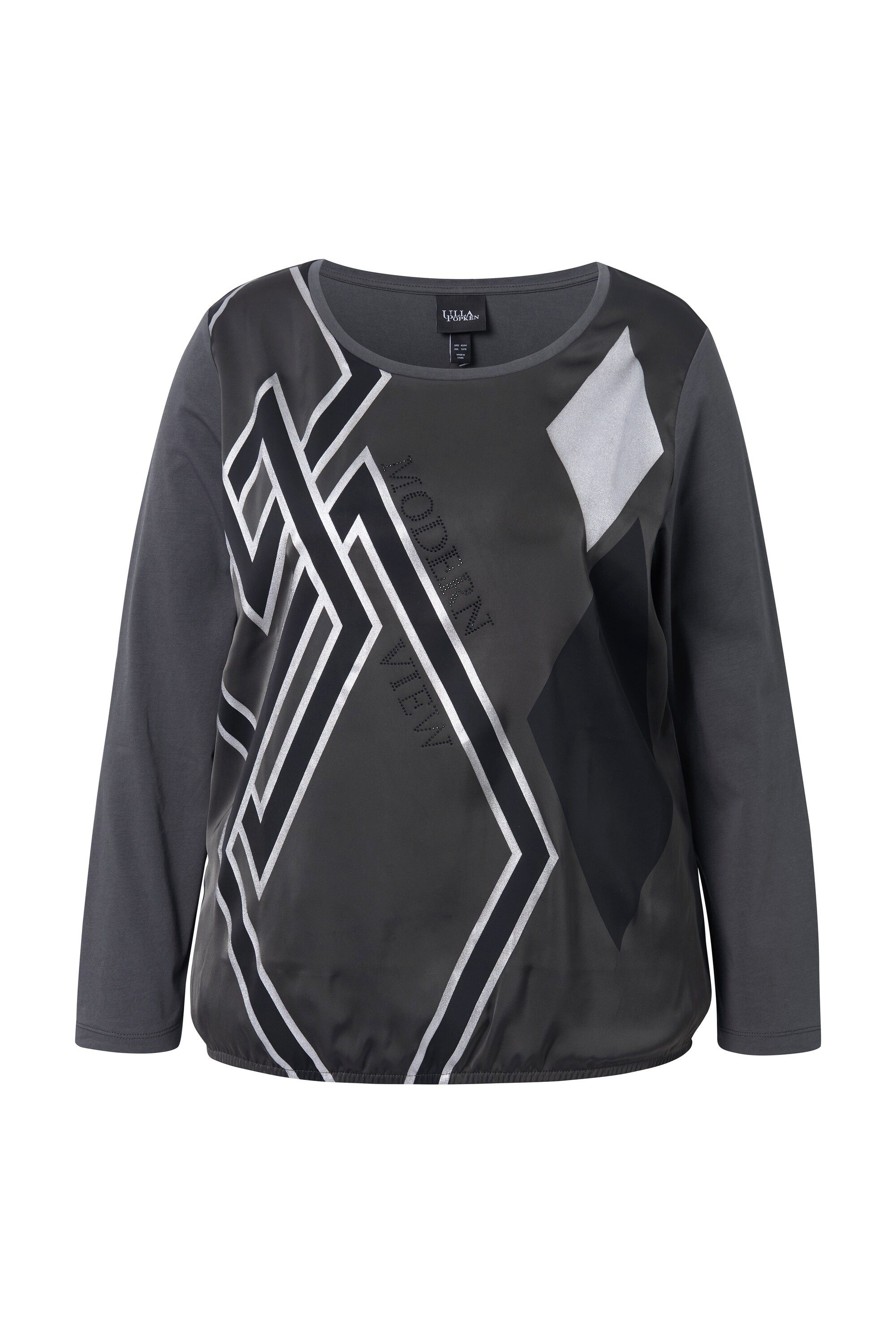 Ulla Popken Longsleeve Shirt Rhomben Rundhals Langarm Gummisaum günstig online kaufen