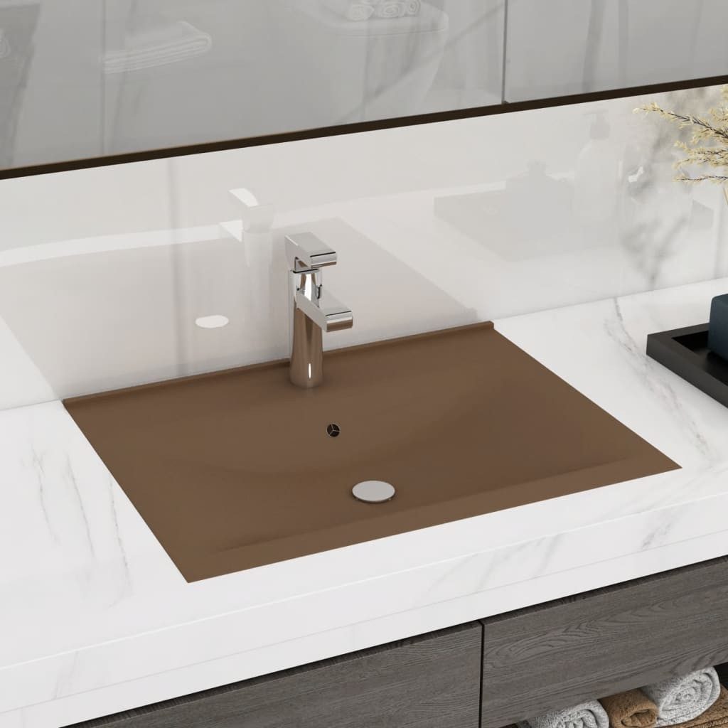 vidaXL Waschbecken, Luxus-Waschbecken mit Hahnloch Matt-Creme 60x46 cm Keramik