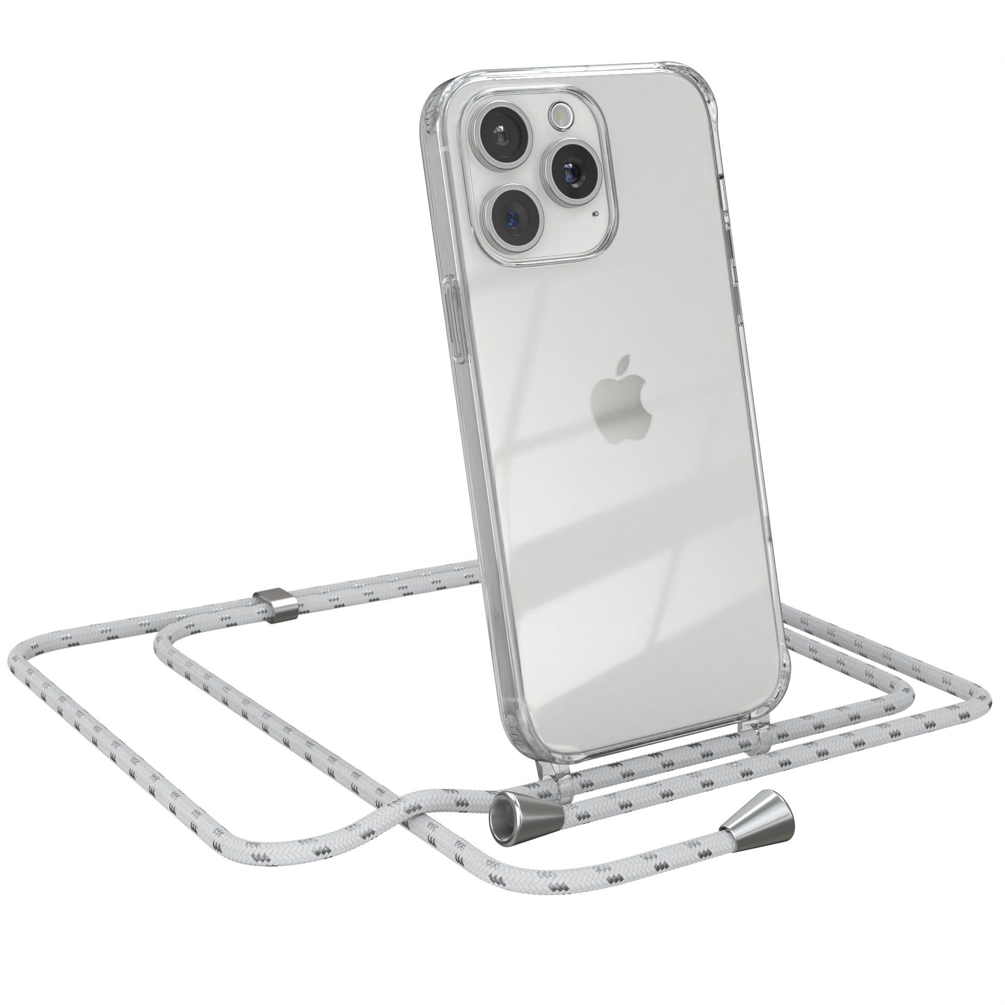 EAZY CASE Handykette mit-/ohne Magsafe Hülle für iPhone 15 Pro Max 6,7 Zoll, Hülle Smartphonekette für Unterwegs Festivalhülle Transparent Weiß