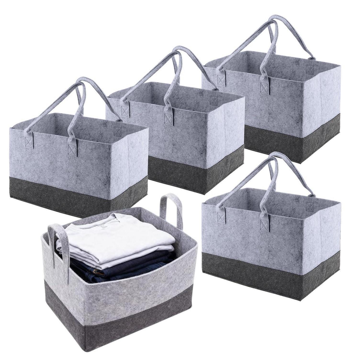 LuxusKollektion Kaminholzkorb Filztasche Shopper Grau/Hellgrau 3er Set