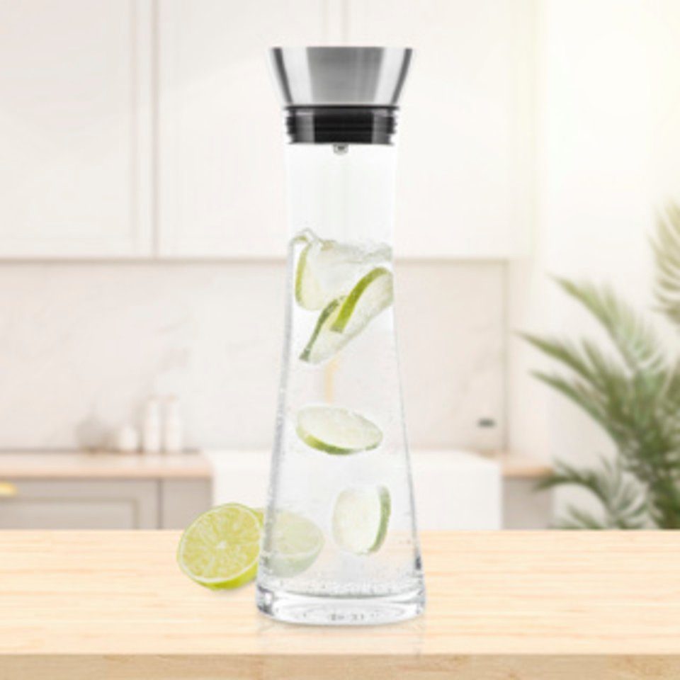 Haushalt International Wasserkaraffe Wasserkaraffe aus Glas, 1 Liter mit praktischem Ausgießer, (1-tlg)