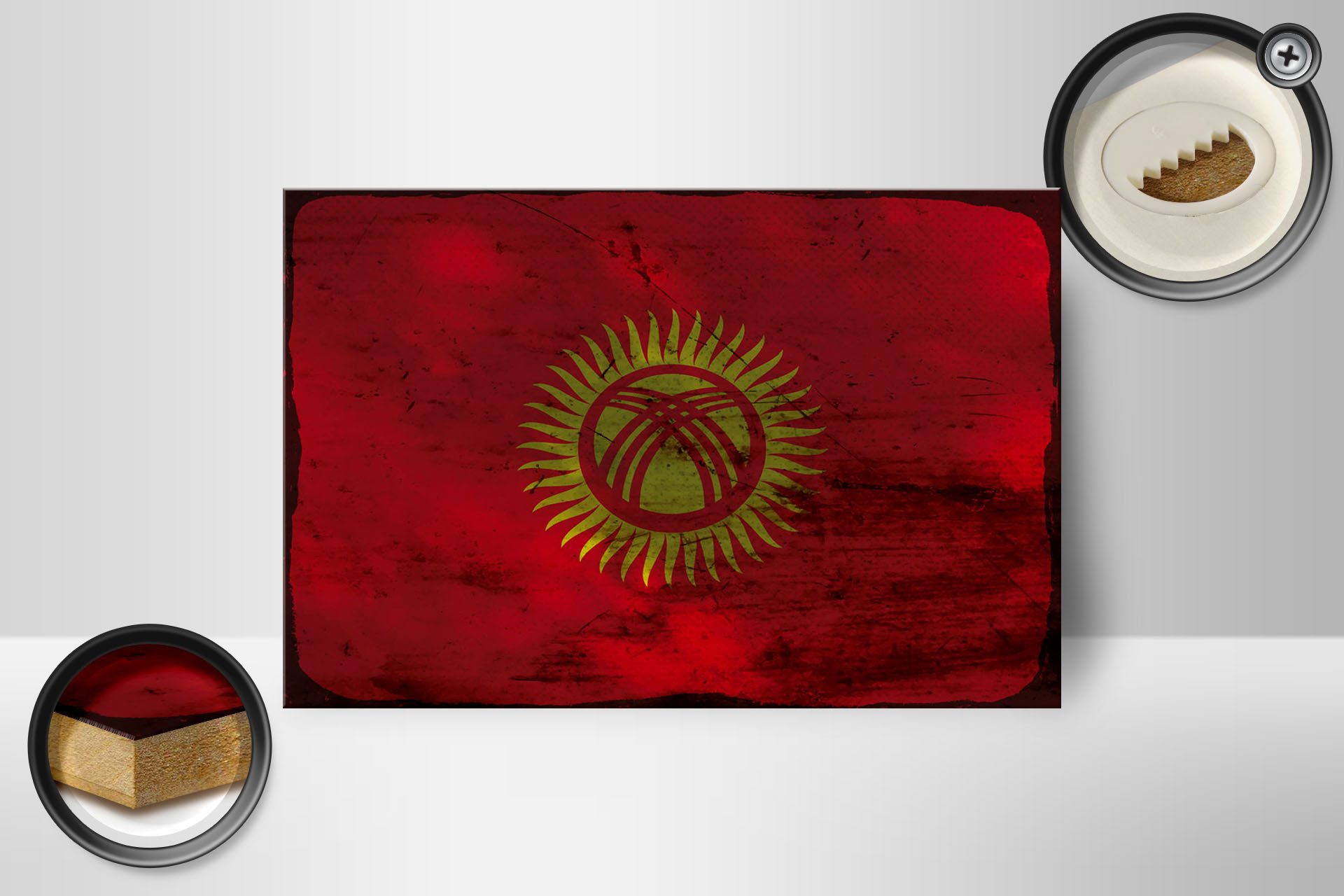 Femer GmbH Holzbild Flagge Kirgisistan 18x12 cm Kyrgyzstan Rost, Flaggen (1 St), Glatte Holzfaserplatte (MDF), vorn beschichtet