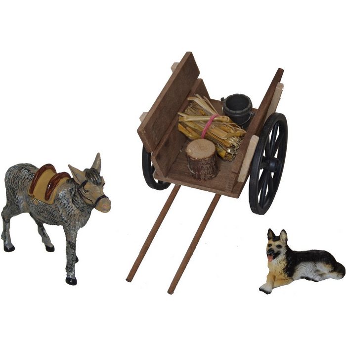 Alfred Kolbe Krippen-Zubehör Weihnachtsdeko (Set 3tlg) Eselwagen mit Esel und Hund