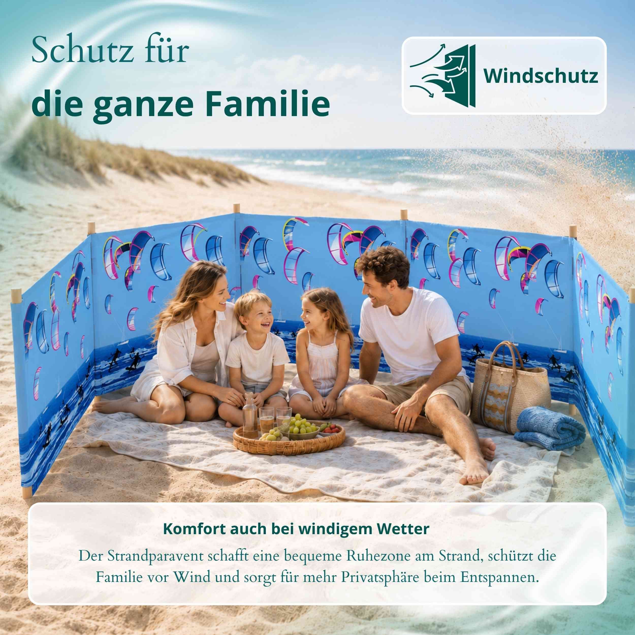Lantigo Windschutz Sichtschutz Sonnenschutz Strandparavent aus Mikrofaser – portabel, (Kitesurfing, Länge: 4 m), - Faltbarer Sonnenschutz für Strand, Camping &  – Bild 4 von 5
