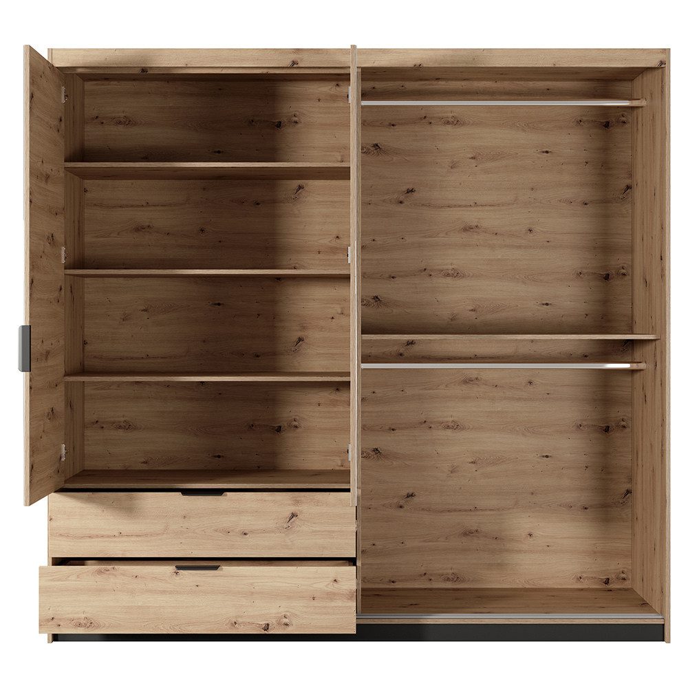 Lomadox Kleiderschrank TALCA-167 Eiche Dekor antharzit 220 cm Lamellen Spiegeltüren Schiebetür