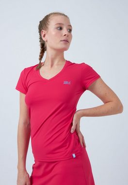 SPORTKIND Funktionsshirt Tennis T-Shirt V-Ausschnitt Damen & Mädchen pink