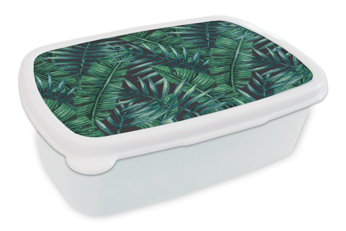 weiß und Natur, Erwachsene, MuchoWow Jungs Kinder Lunchbox (2-tlg), Kunststoff, - für Mädchen Brotdose, - und für Dschungel Tropisch - Blätter Brotbox