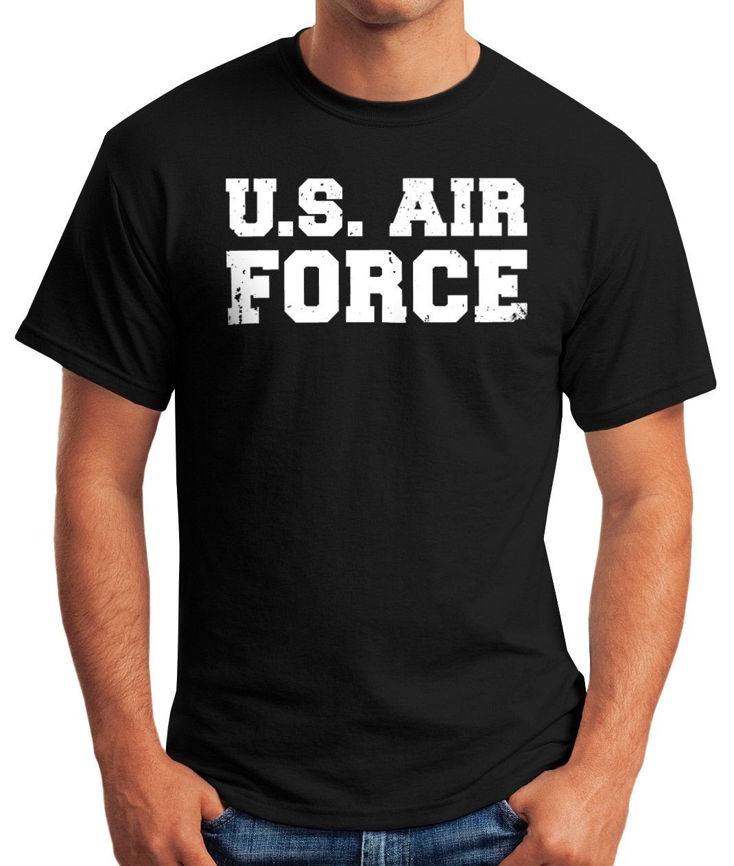 MoonWorks Print-Shirt mit Herren Fun-Shirt Karneval Air Kostüm U.S. Moonworks® Fasching Verkleidung Force Print T-Shirt