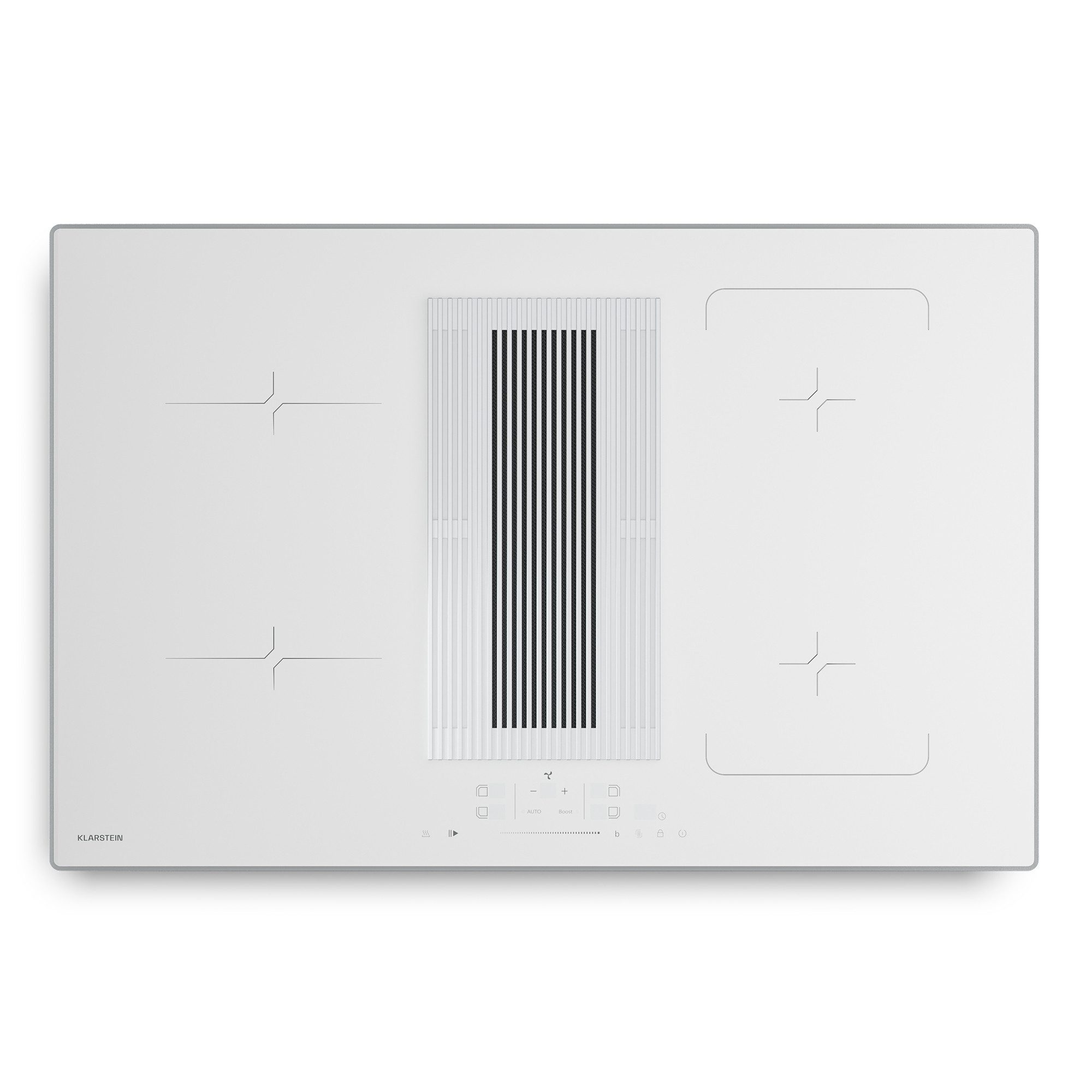 Klarstein Unterbauhaube Wonderglass Serie Wonderglass Velaire Induktion+Abzug 80cm 4 Zonen 8400W 597 m³/h Boost Wonderglass, Einbau-Kochfeld 80 cm autark mit Dunstabzughaube Touch Restwärme