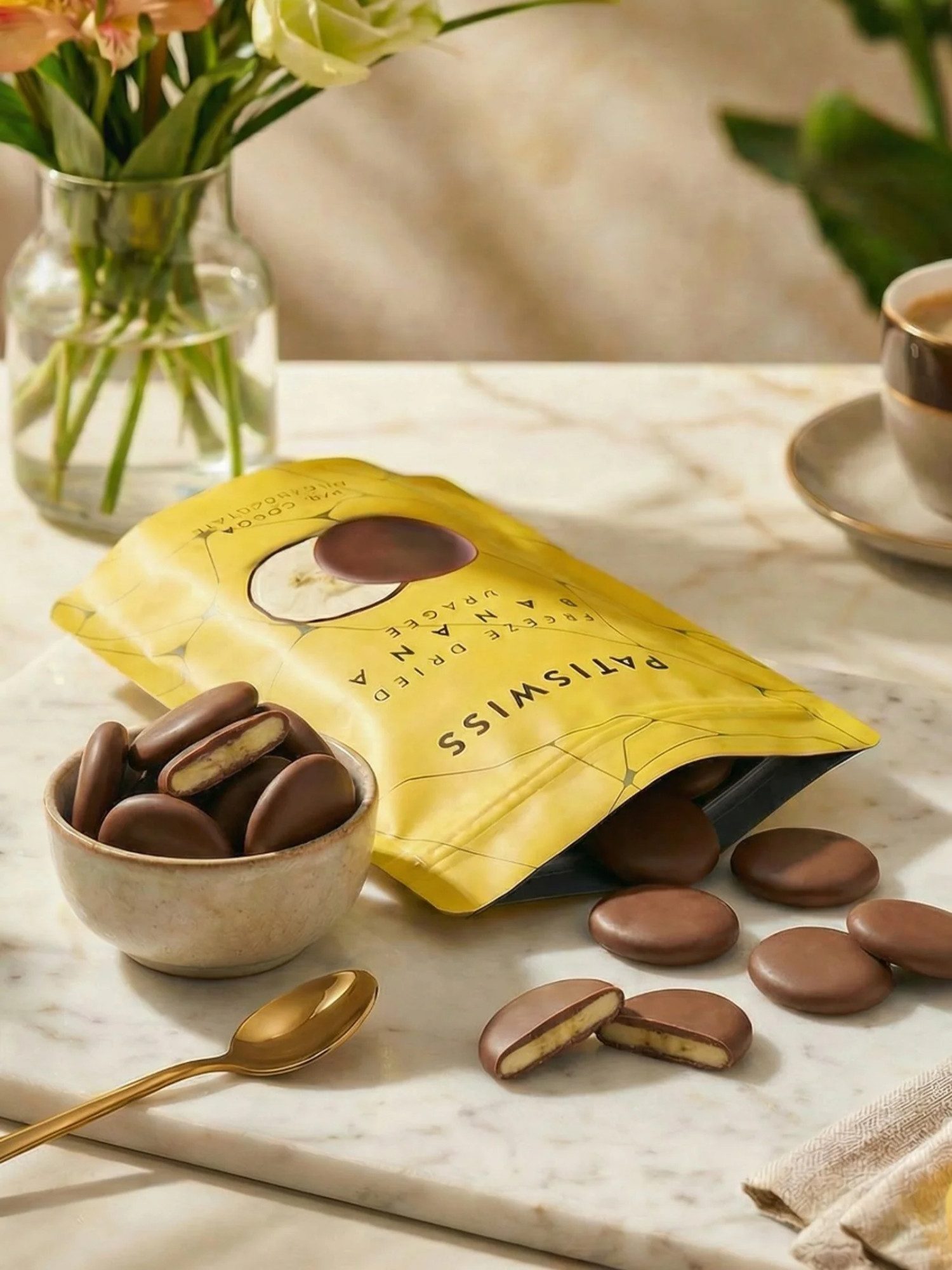 PATISLOVE Schokolade Patislove Gefriergetrocknete Bananen in Vollmilchschokolade, 80g, Ohne künstliche Farbstoffe, 100% echte Frucht.