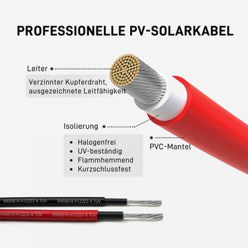 E.For.U Solarkabel Verlängerung Modulkabel, mit MC4 Stecker, H1Z2Z2-K Solarmodul PV Kabel 4mm²/6mm (100 cm), Rot+Schwarz